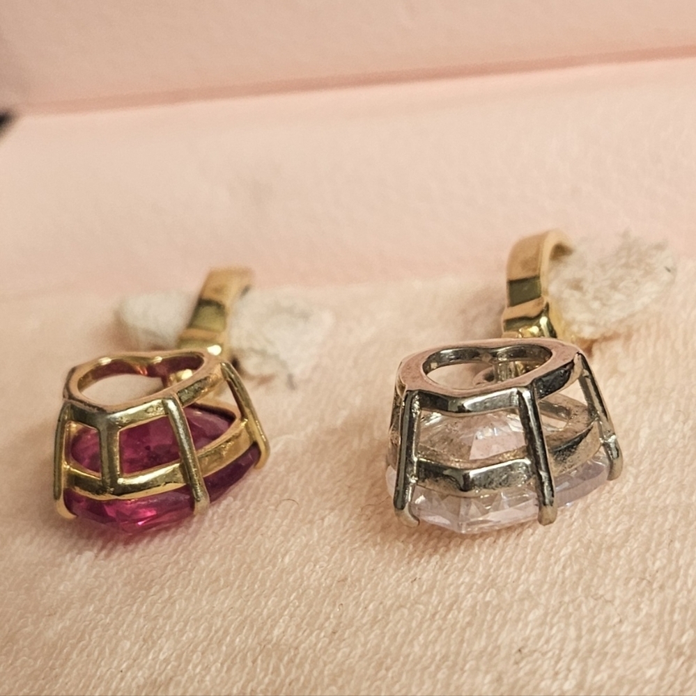 2 Juicy Couture Raspberry Pink Red White Clear Crystal Gem Charm Pair Bundle Set - Picture 6 of 10